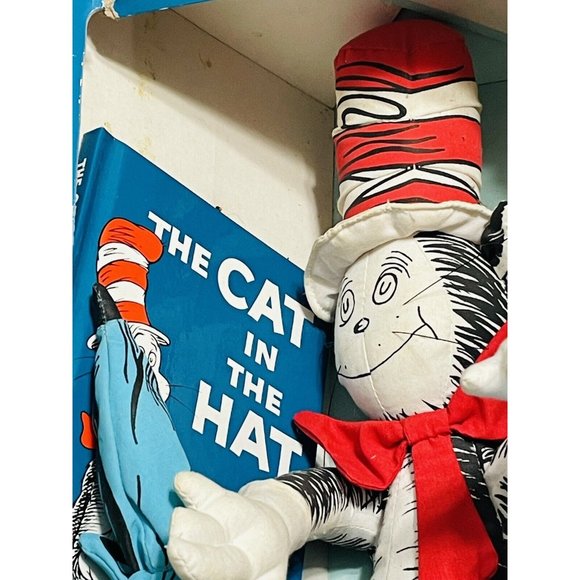 Dr Seuss The Cat in the Hat Cuddly Plush Doll & Collectible Book Box Set Vintage - Picture 2 of 11